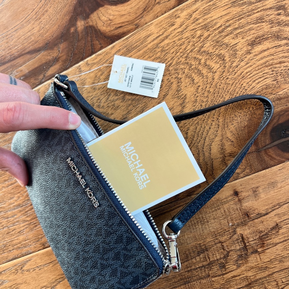 Michael Kors Black and Blue Monogram Wristlet - Picture 2 of 4